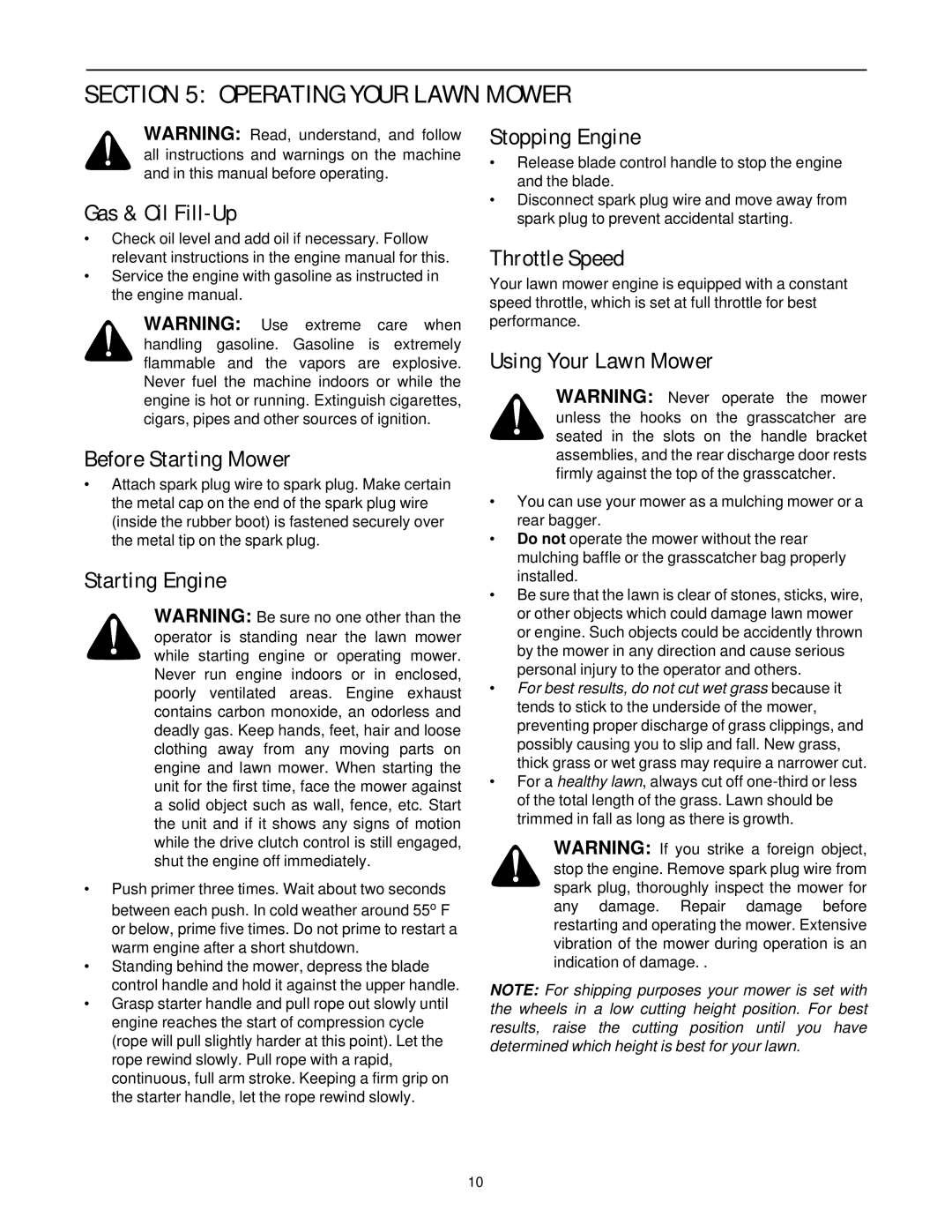 Yard-Man 589 manual Operating Your Lawn Mower 