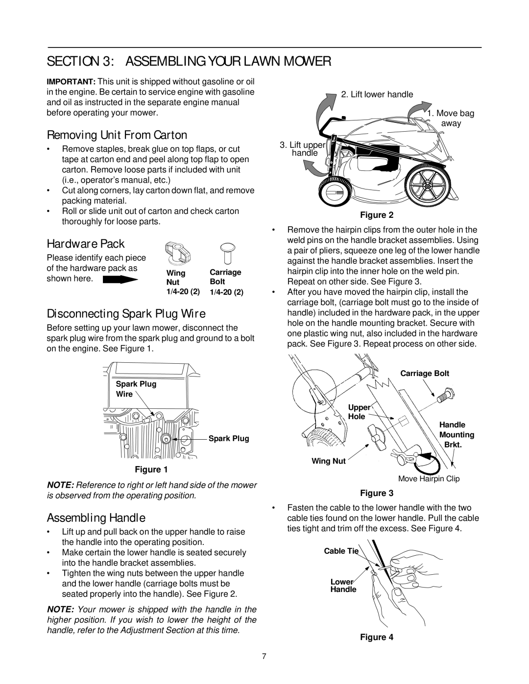 Yard-Man 589 manual Assembling Your Lawn Mower, Removing Unit From Carton, Hardware Pack, Disconnecting Spark Plug Wire 