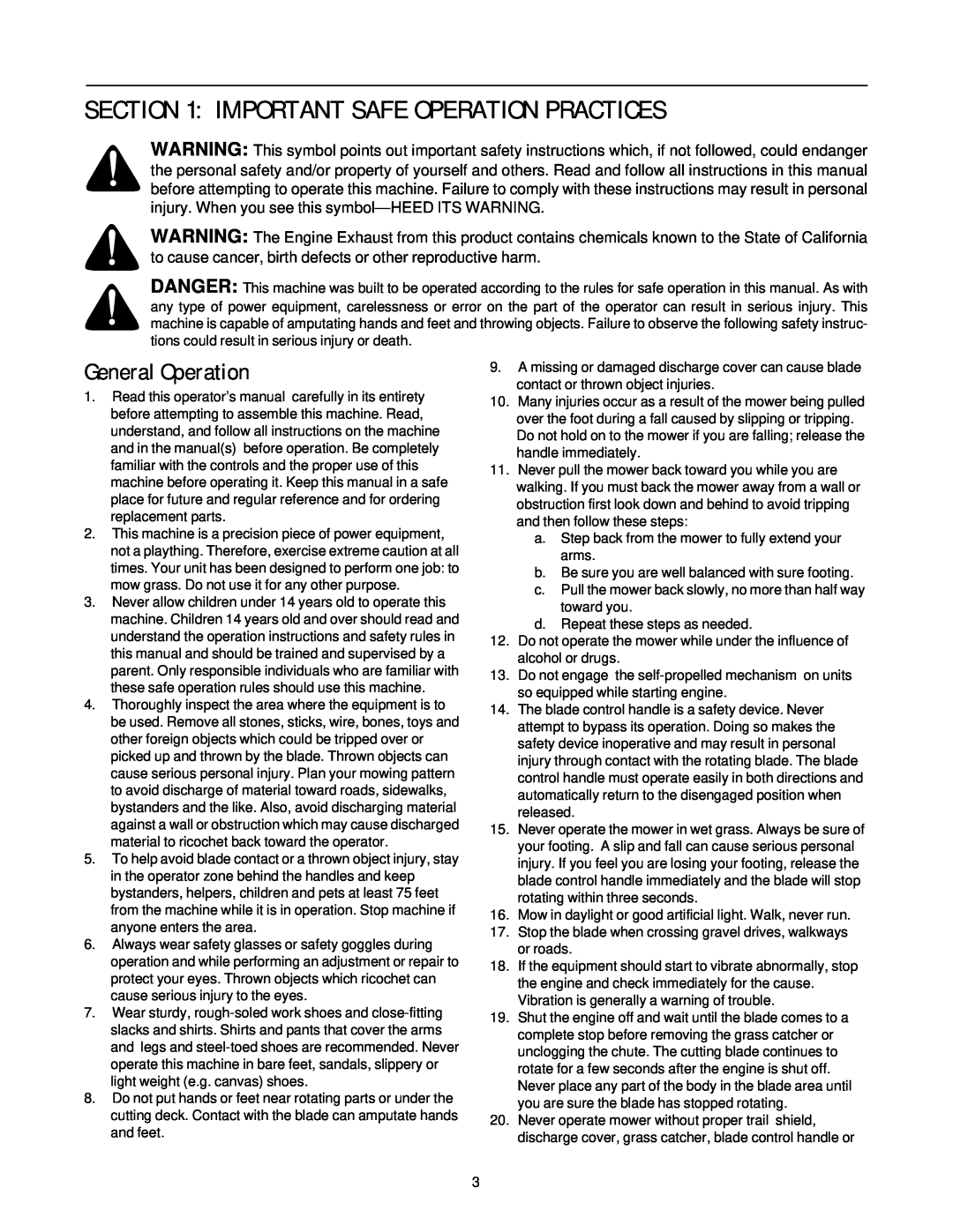 Yard-Man 589 manual Important Safe Operation Practices, General Operation 