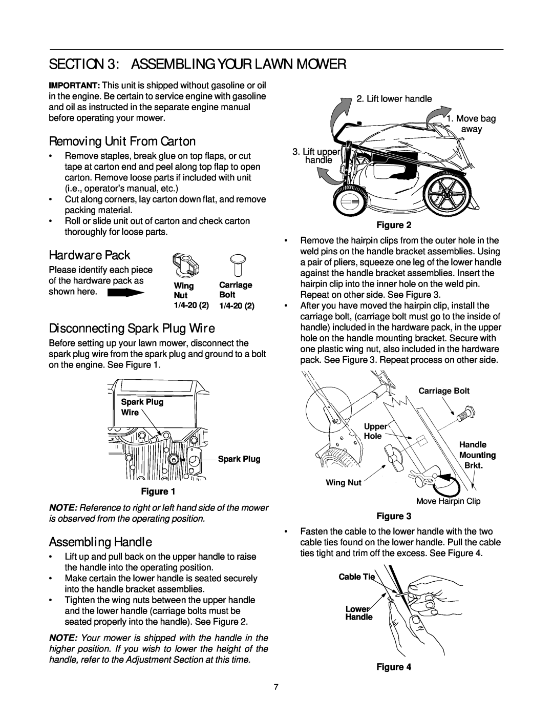 Yard-Man 589 manual Assembling Your Lawn Mower, Removing Unit From Carton, Hardware Pack, Disconnecting Spark Plug Wire 