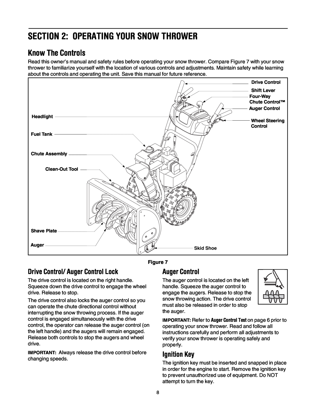 Yard-Man 5KL manual Operating Your Snow Thrower, Know The Controls, Drive Control/ Auger Control Lock, Ignition Key 