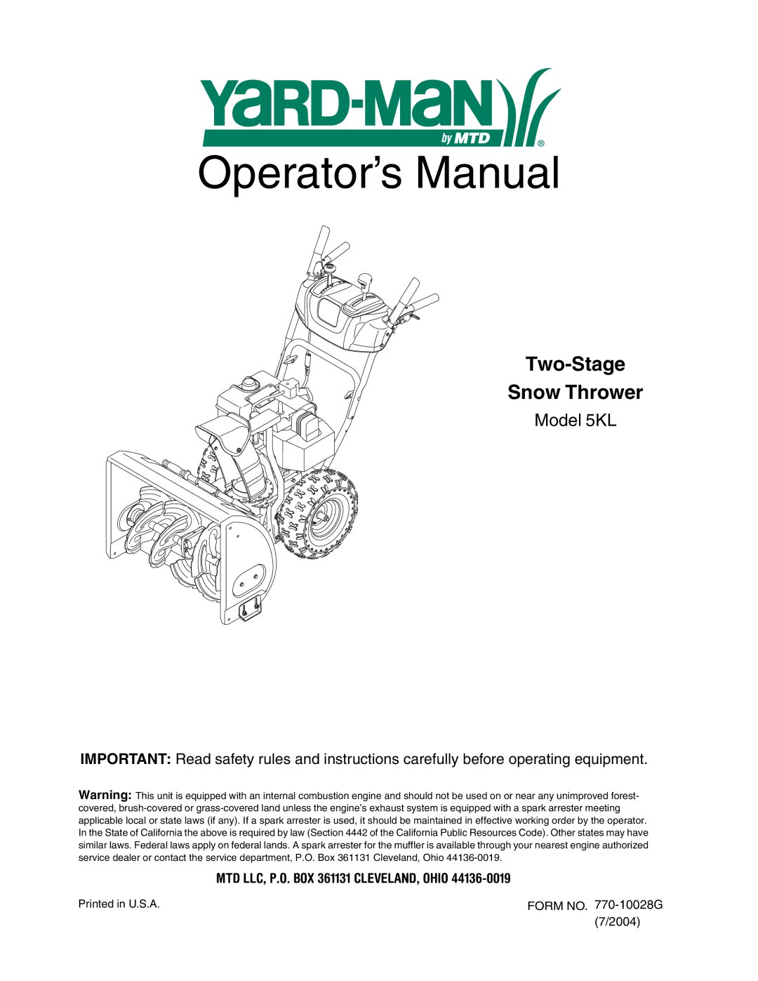 Yard-Man 5KL manual Operator’s Manual 