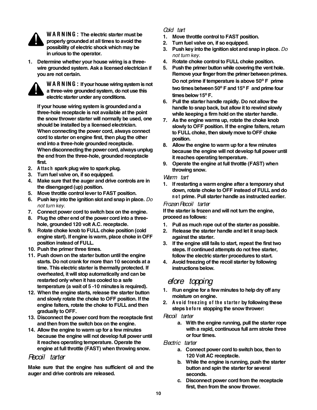 Yard-Man 5KL manual Before Stopping, Recoil Starter 