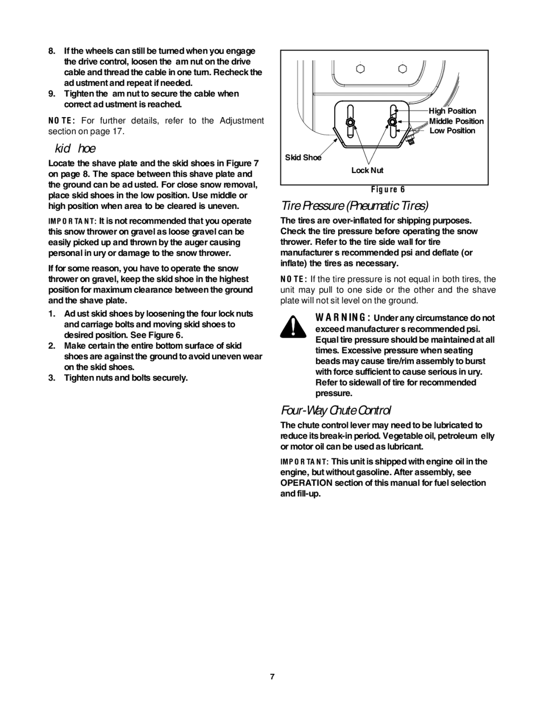 Yard-Man 5KL manual Skid Shoe, Tire Pressure Pneumatic Tires, Four-Way Chute Control 