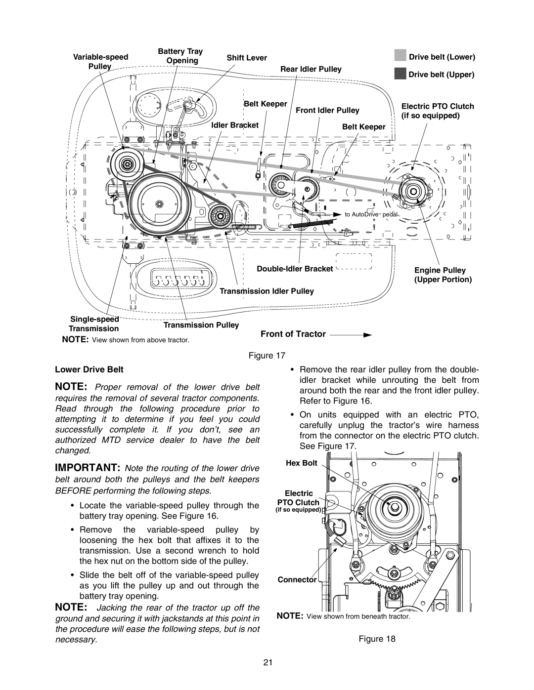 Yard-Man 604 manual Front of Tractor Lower Drive Belt 