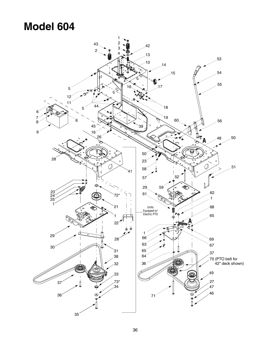 Yard-Man 604 manual PTO belt for 42 deck shown 