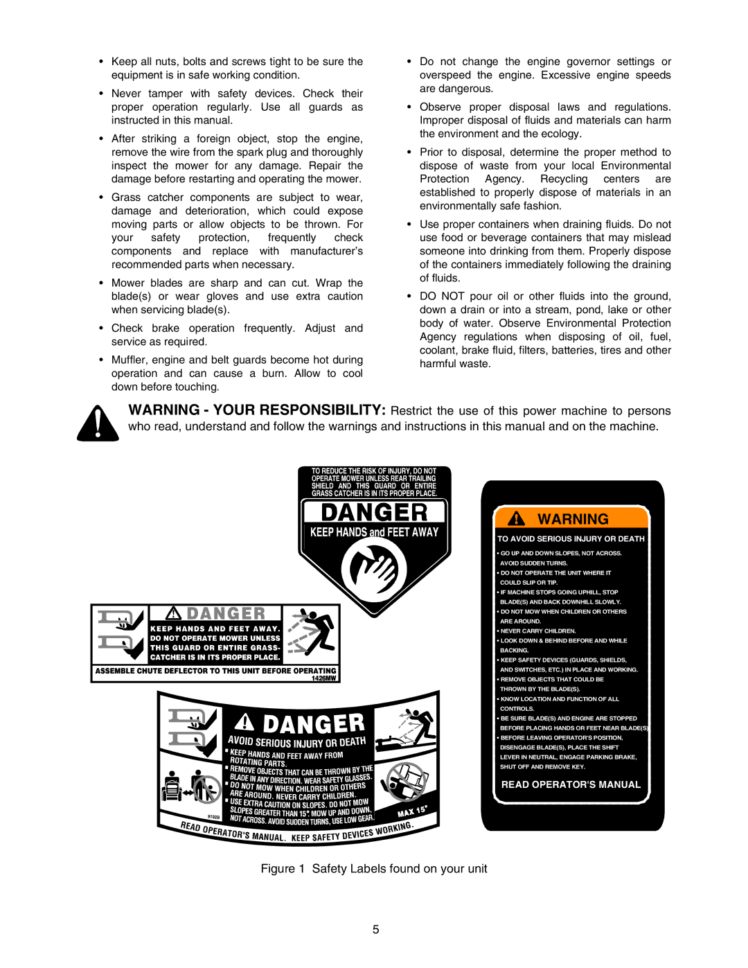 Yard-Man 604 manual Safety Labels found on your unit 