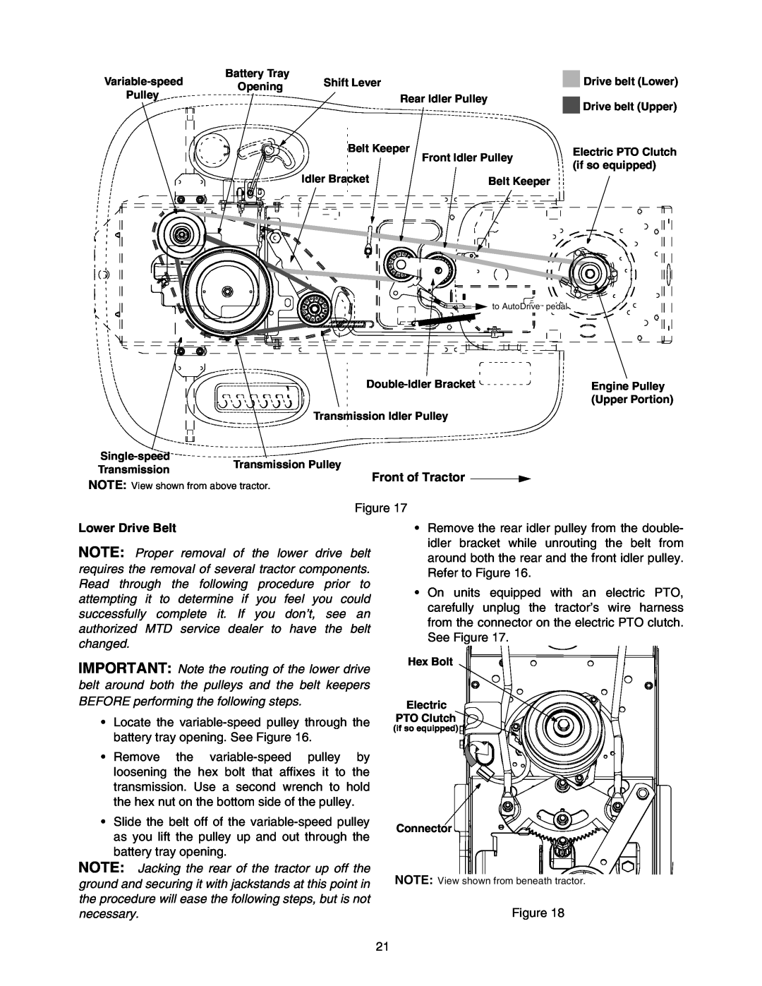 Yard-Man 604 manual Front of Tractor, Lower Drive Belt 