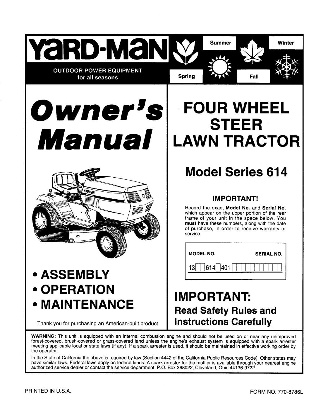 Yard-Man 614 manual 