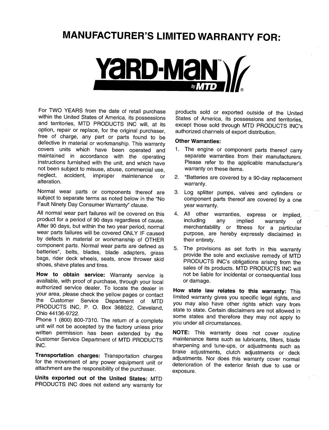 Yard-Man 694 manual 