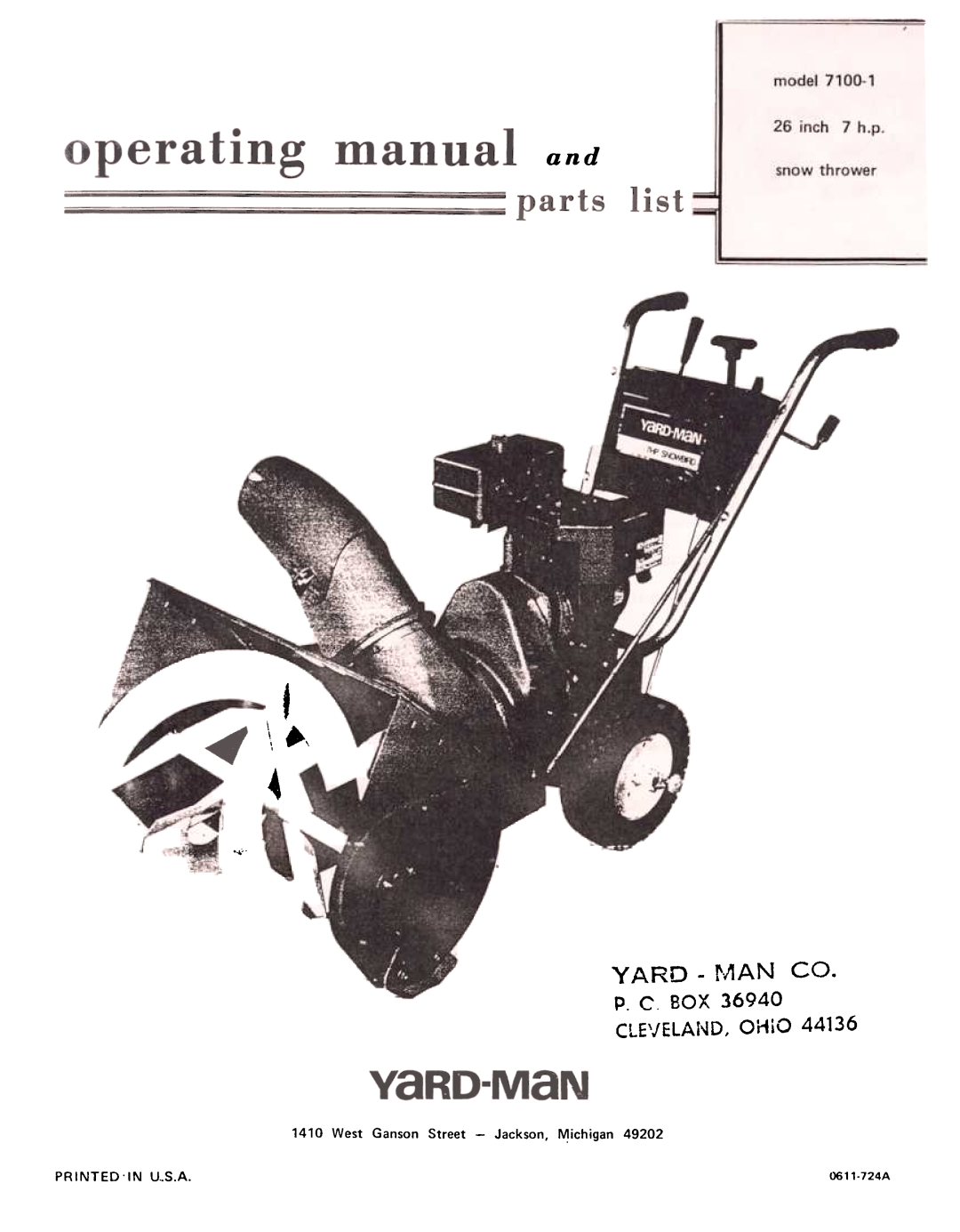 Yard-Man 7100-1 manual YARD -~.1AN co, P. C. BOX CLEJELAtJD,OHIO, 0611-724A 