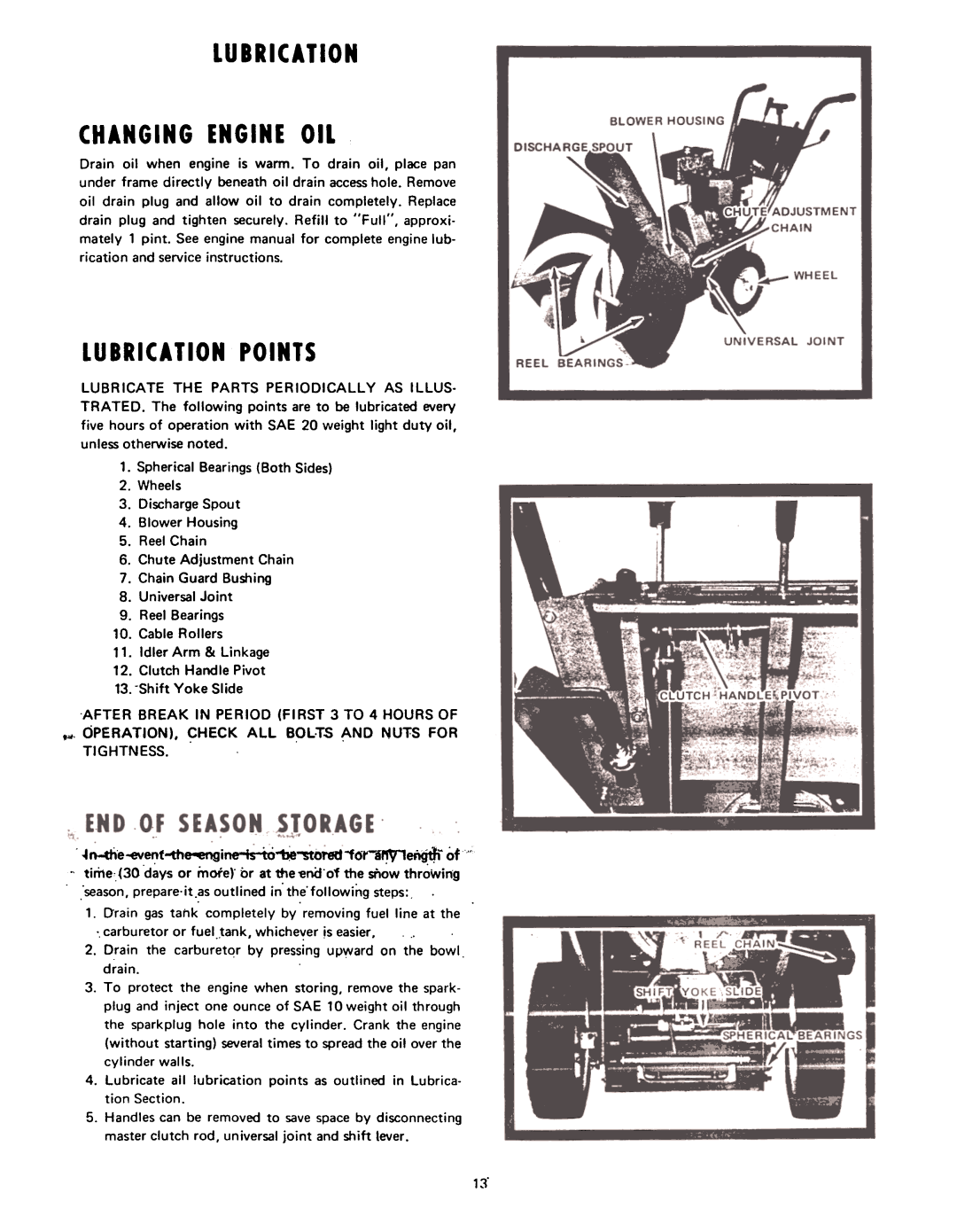 Yard-Man 7100-1 manual Changingengineoil, Lubricationpoints 