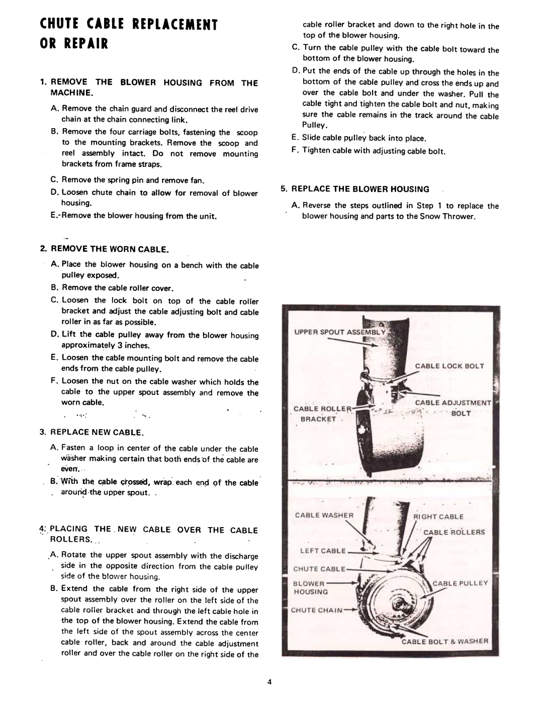 Yard-Man 7100-1 manual Chute Cable Replacement Or Repair, Remove the Blower Housing from the Machine 