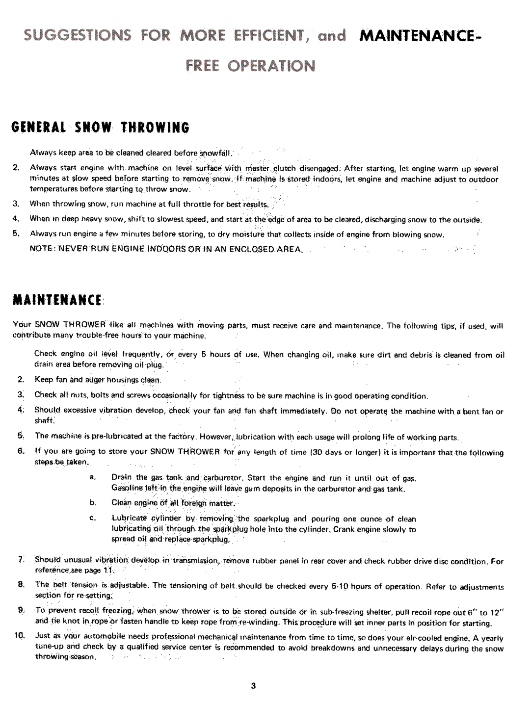 Yard-Man 7100-2 manual GIN.ERALSNOW Throwing, MAINtENANCE 