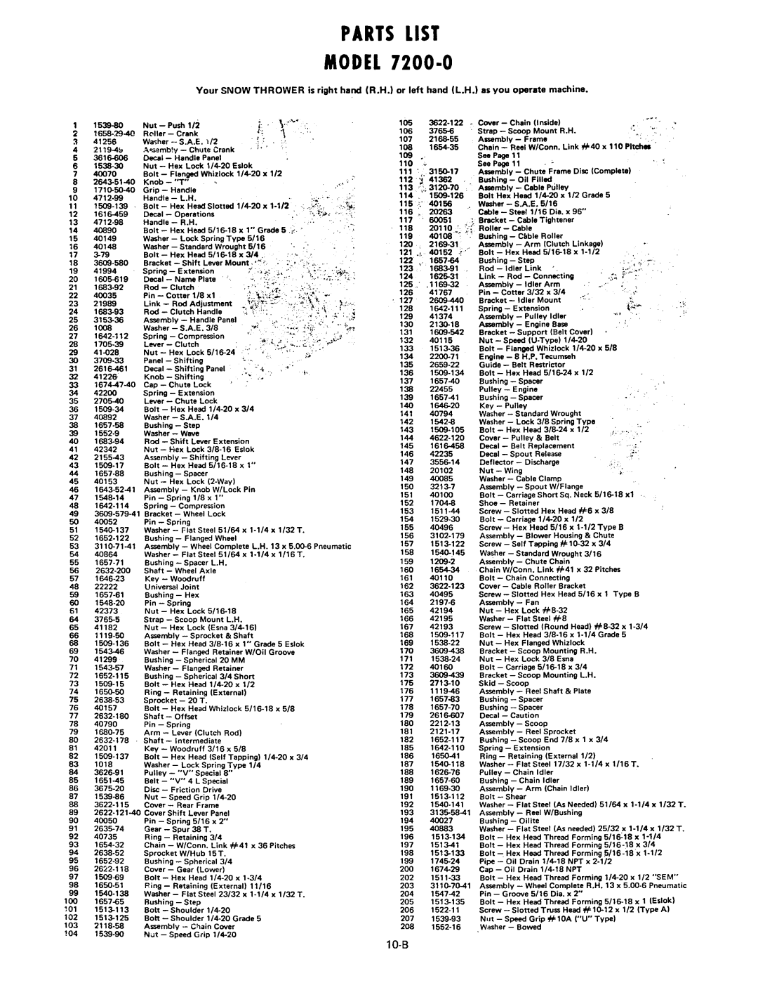 Yard-Man manual Parts List, MODEL7200-0 