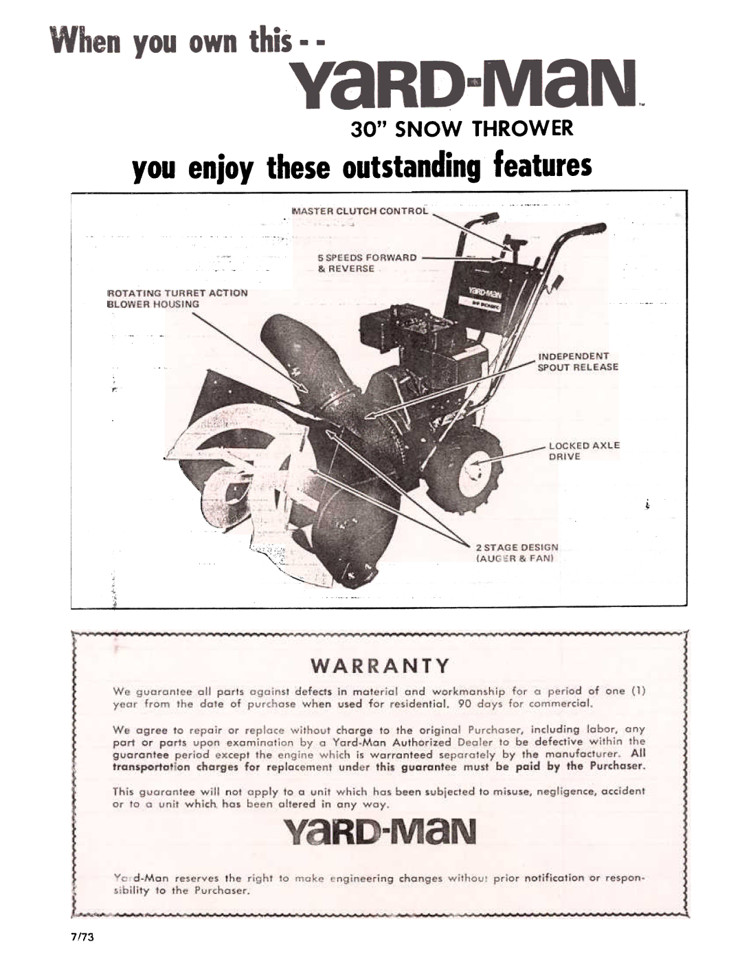 Yard-Man 7200-0 manual Snow THROWERyou 