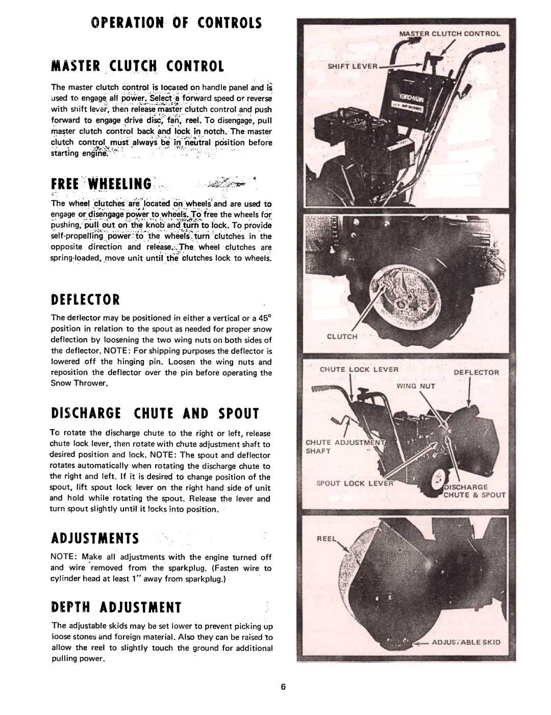 Yard-Man 7200-0 manual Operation of Controls, MASTERCLUrCH Control, Discharge Chute and Spout, Adjustments 