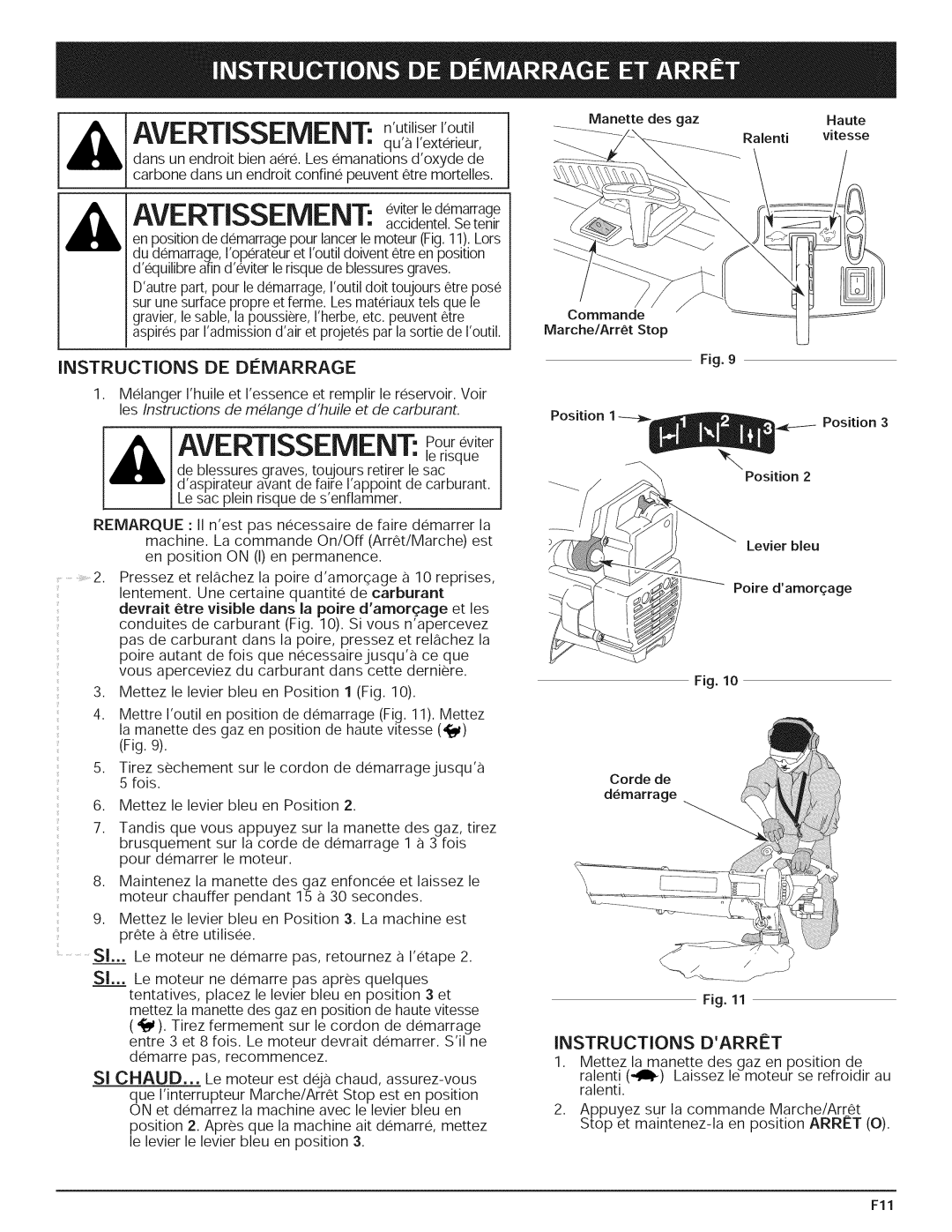 Yard-Man 769.01408 manual Avertissement Pour eviter, Avertissement nutiiiserioutii, Instructions Darret 