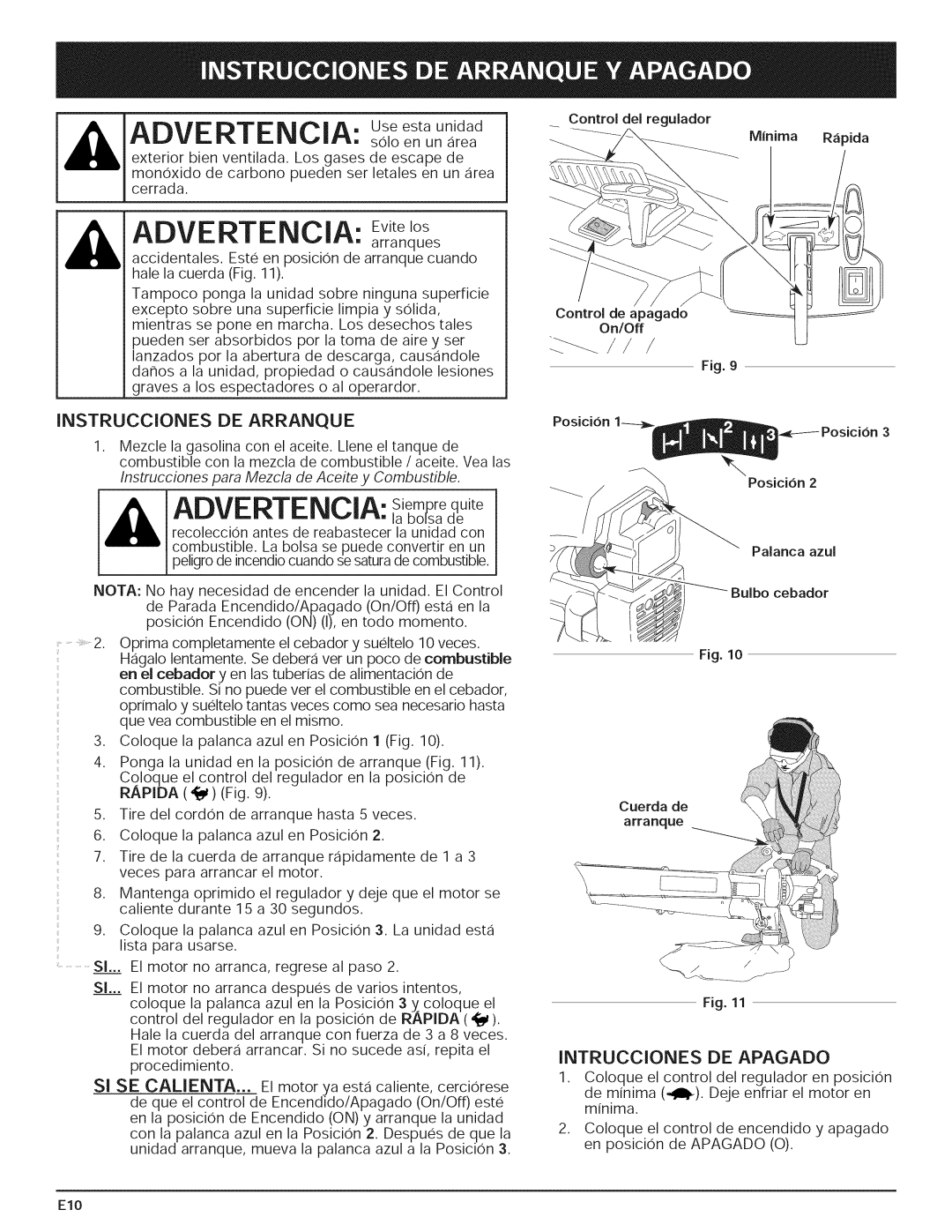 Yard-Man 769.01408 Advertencia Useestaunidad, Advertencia Evite los, Instrucciones DE Arranque, Intrucciones DE Apagado 