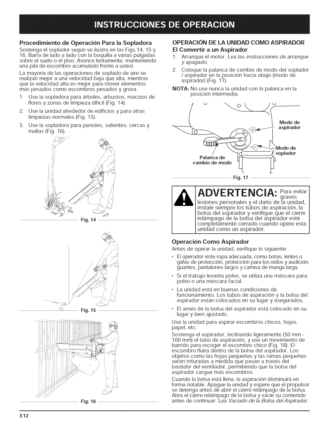 Yard-Man 769.01408 manual Operacion DE LA Unidad Como Aspirador 