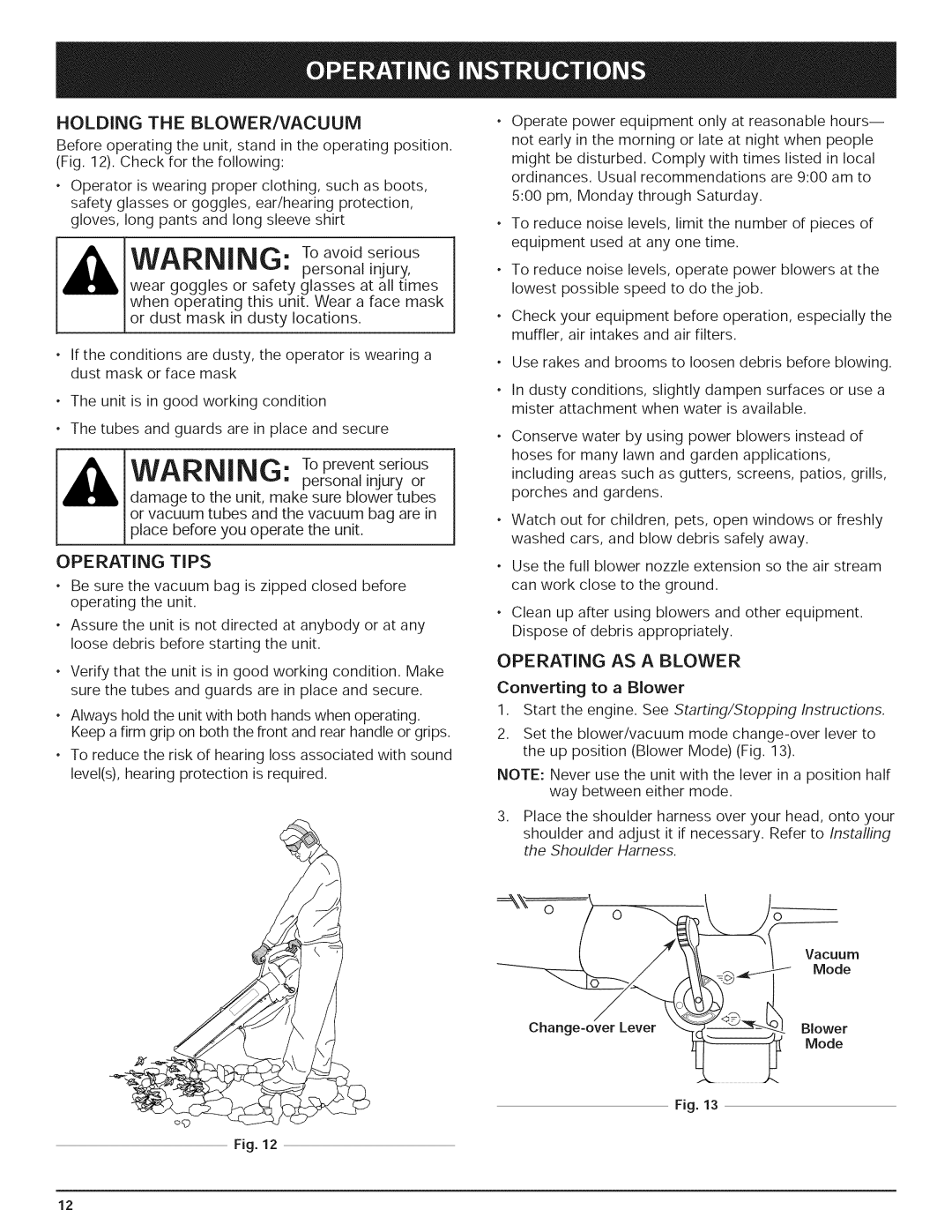 Yard-Man 769.01408 manual WARNING TOavoidserious, wc.m, ceoeee ..e, Holding The Blower/Vacuum 