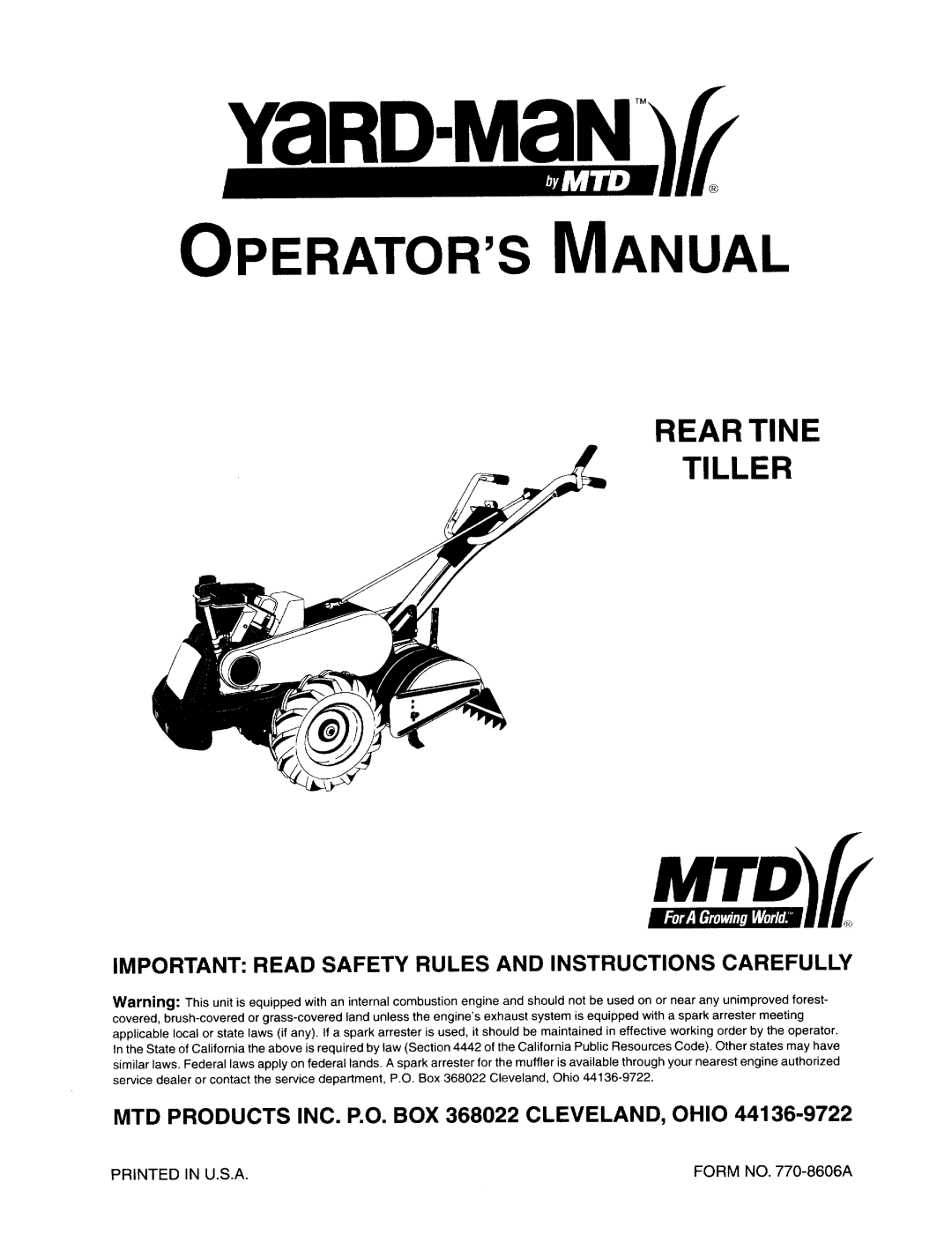 Yard-Man 770-8606A manual 