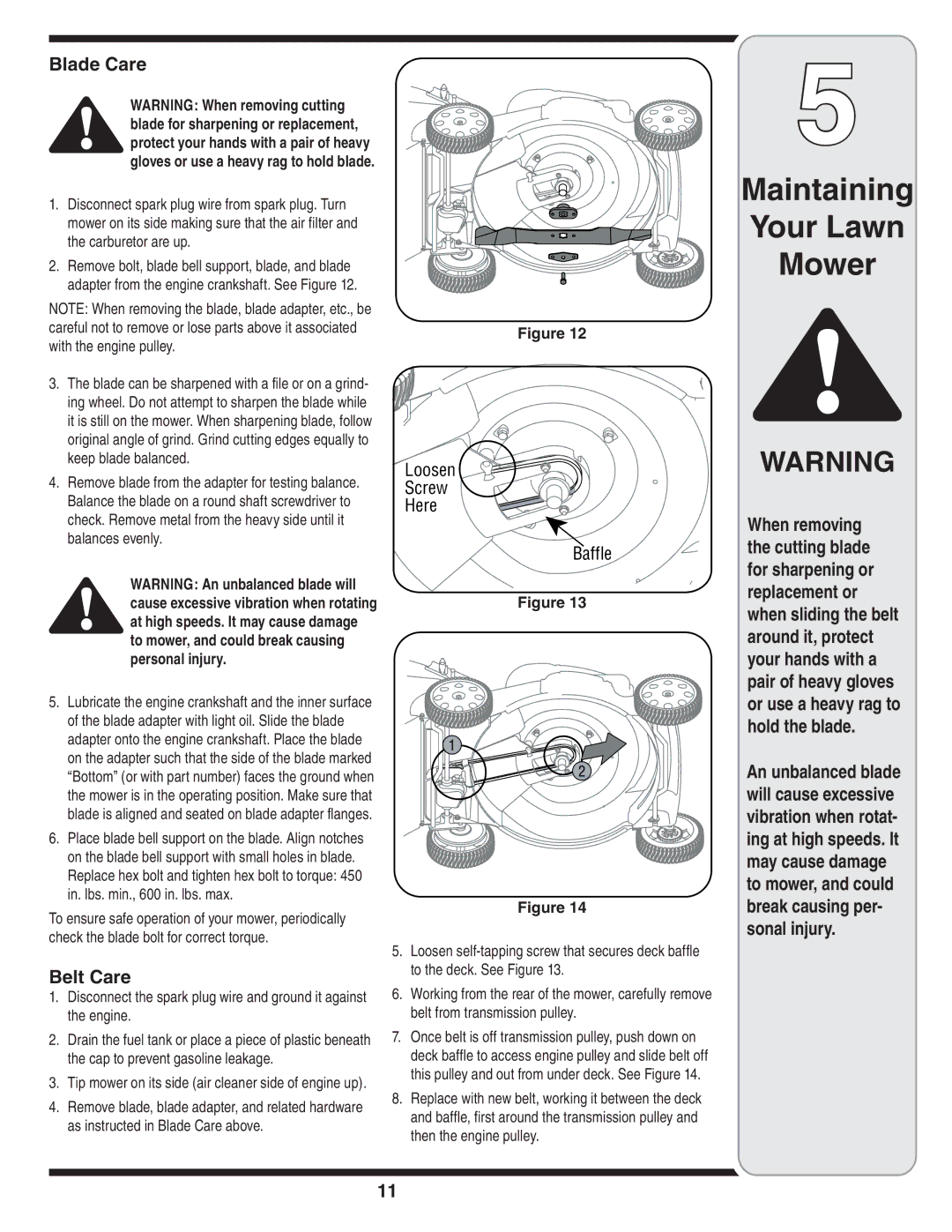 Yard-Man 829 warranty Blade Care, Belt Care 