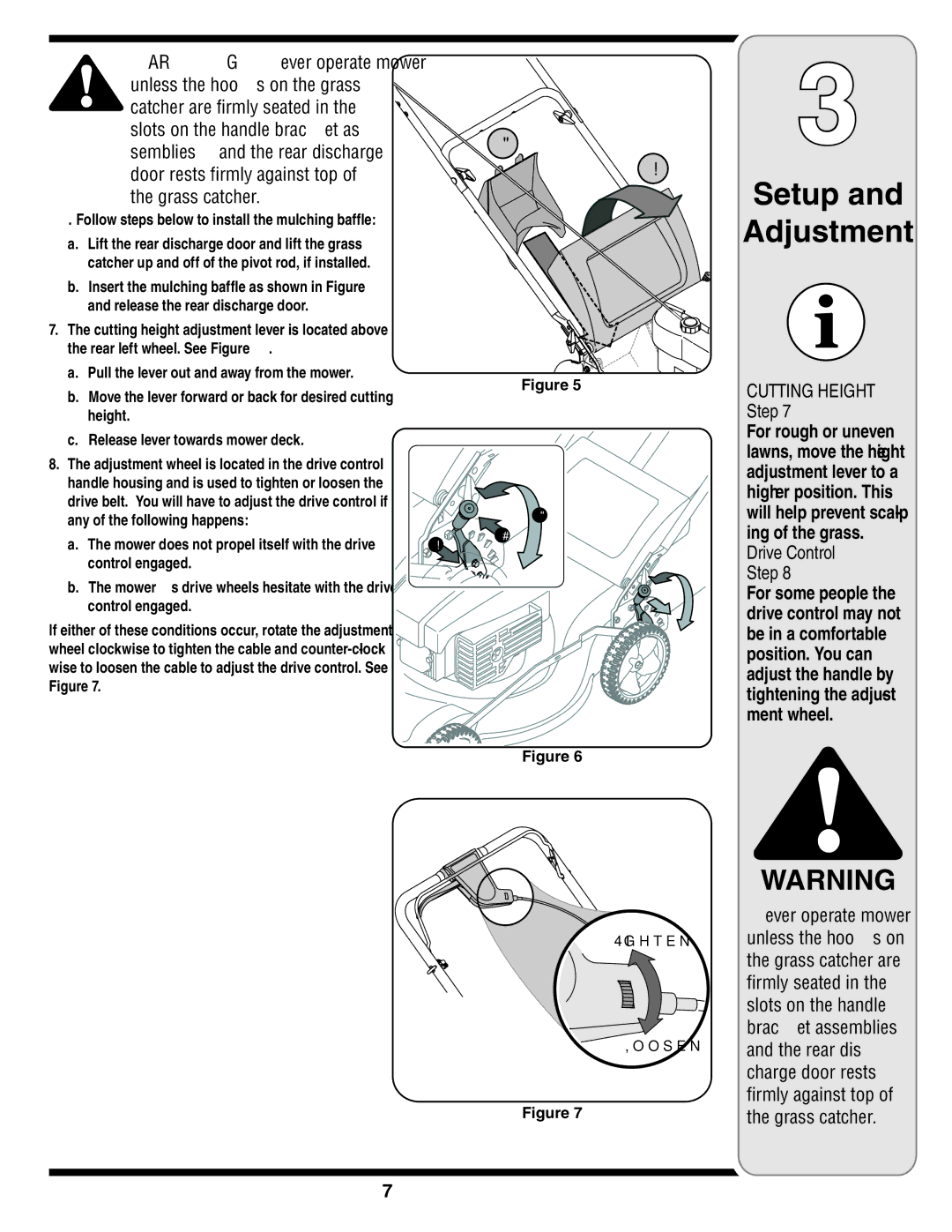 Yard-Man 829 warranty Door rests firmly against top of the grass catcher, Follow steps below to install the mulching baffle 