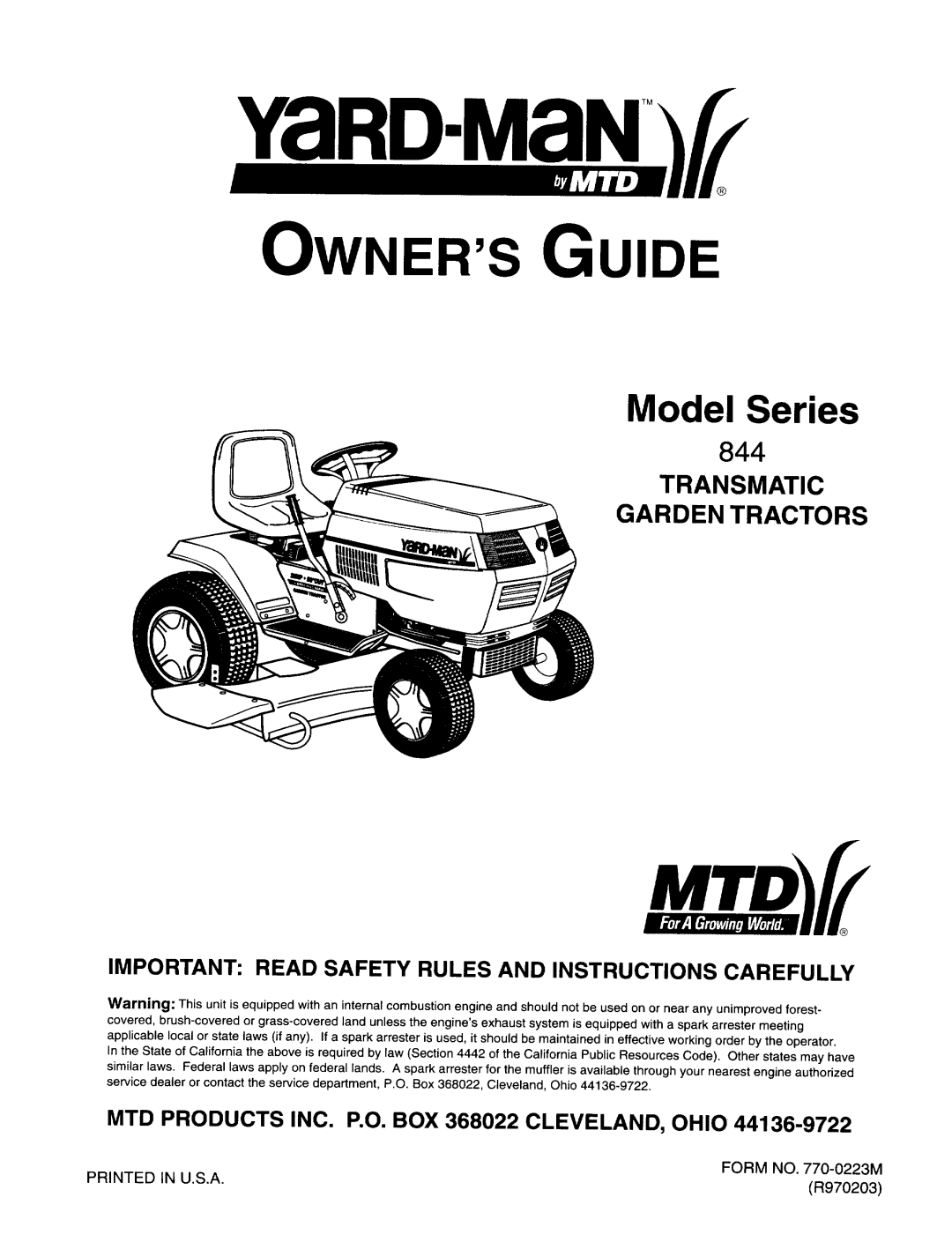 Yard-Man 844 manual 