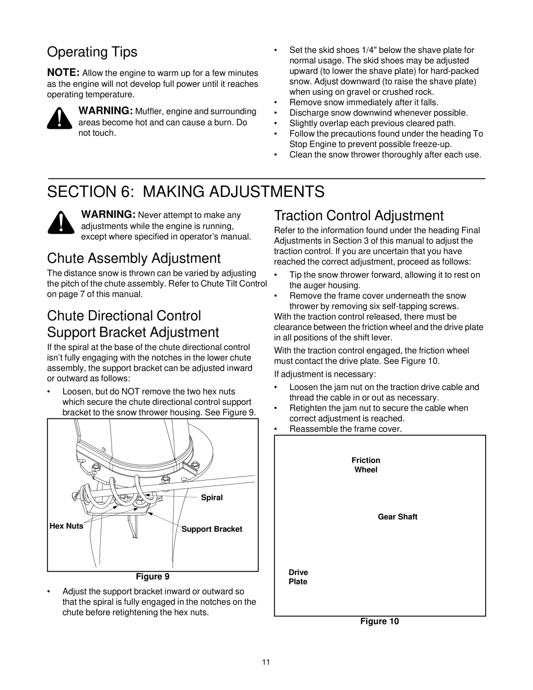 Yard-Man E643E, E663H manual Operating Tips, Chute Assembly Adjustment, Chute Directional Control Support Bracket Adjustment 