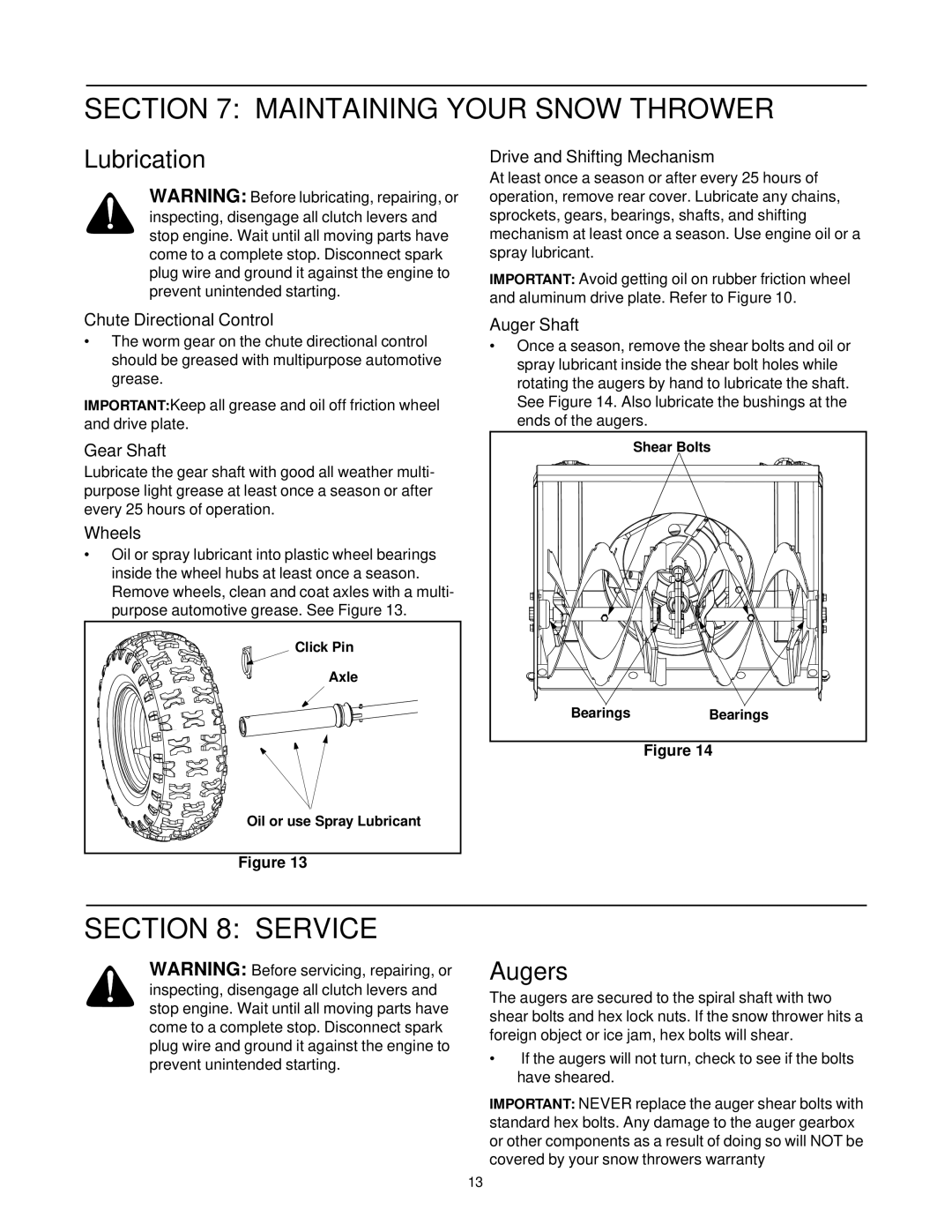 Yard-Man E643E, E663H manual Maintaining Your Snow Thrower, Service, Lubrication, Augers 