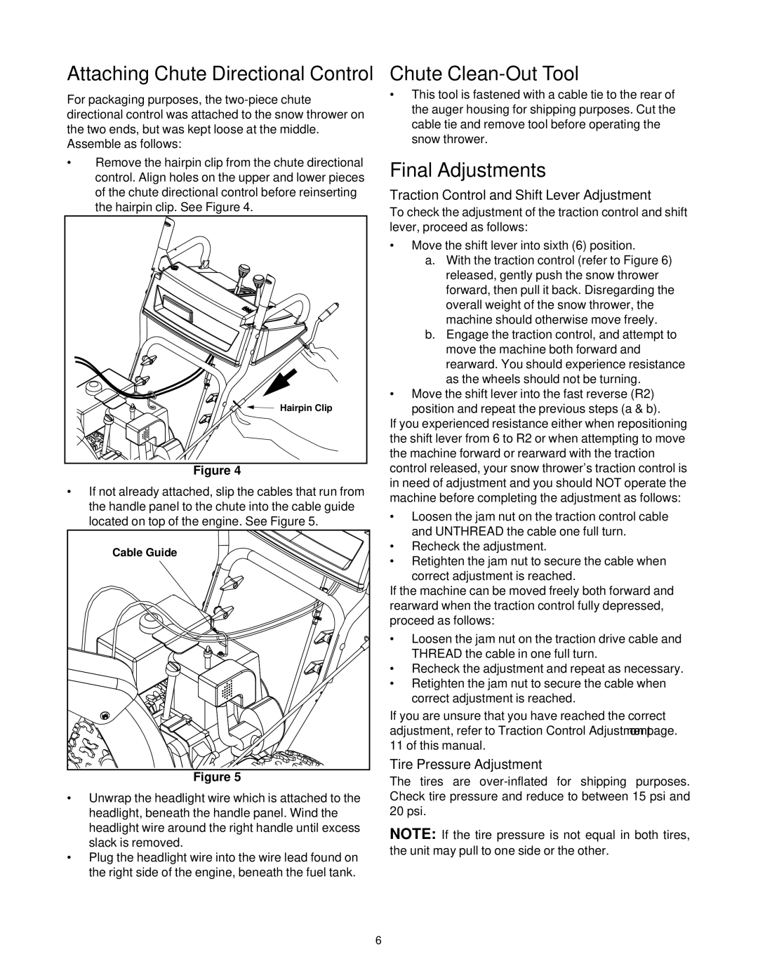 Yard-Man E663H, E643E manual Chute Clean-Out Tool, Final Adjustments, Traction Control and Shift Lever Adjustment 