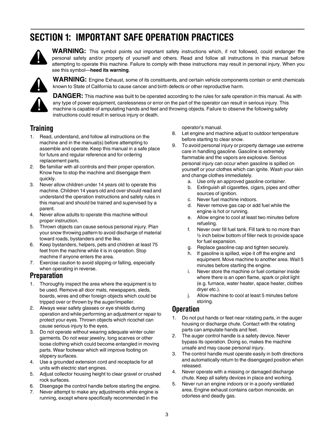 Yard-Man OGST-2806 manual Important Safe Operation Practices, Training 