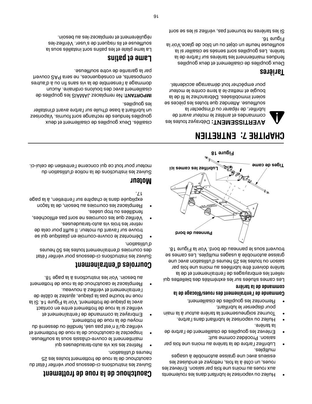 Yard-Man OGST-2806 manual Entretien 7 Chapitre, Patins et Lame, Tarières, Moteur 