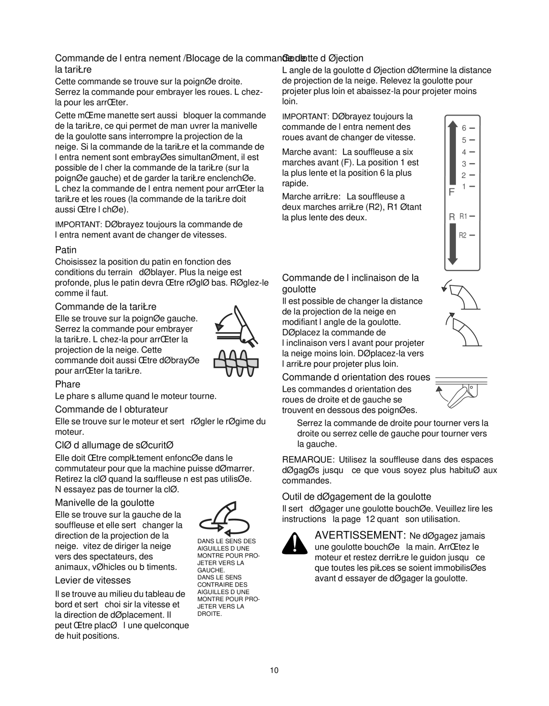 Yard-Man OGST-2806 manual Vitesses de Levier 