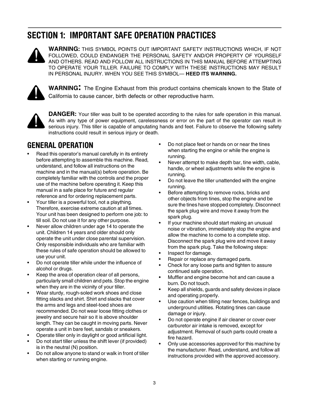 Yard-Man RT65 manual Important Safe Operation Practices, General Operation 