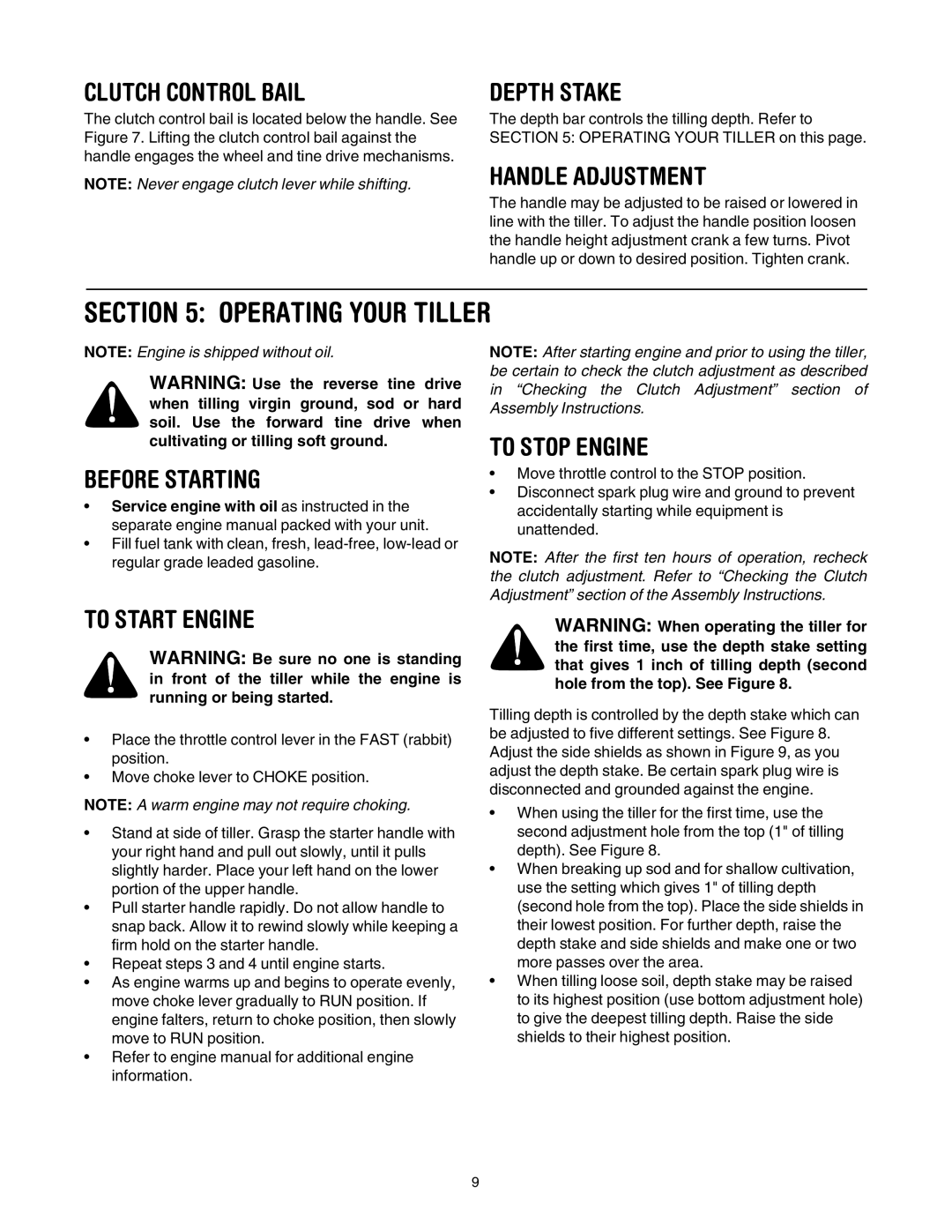 Yard-Man RT65 manual Operating Your Tiller 