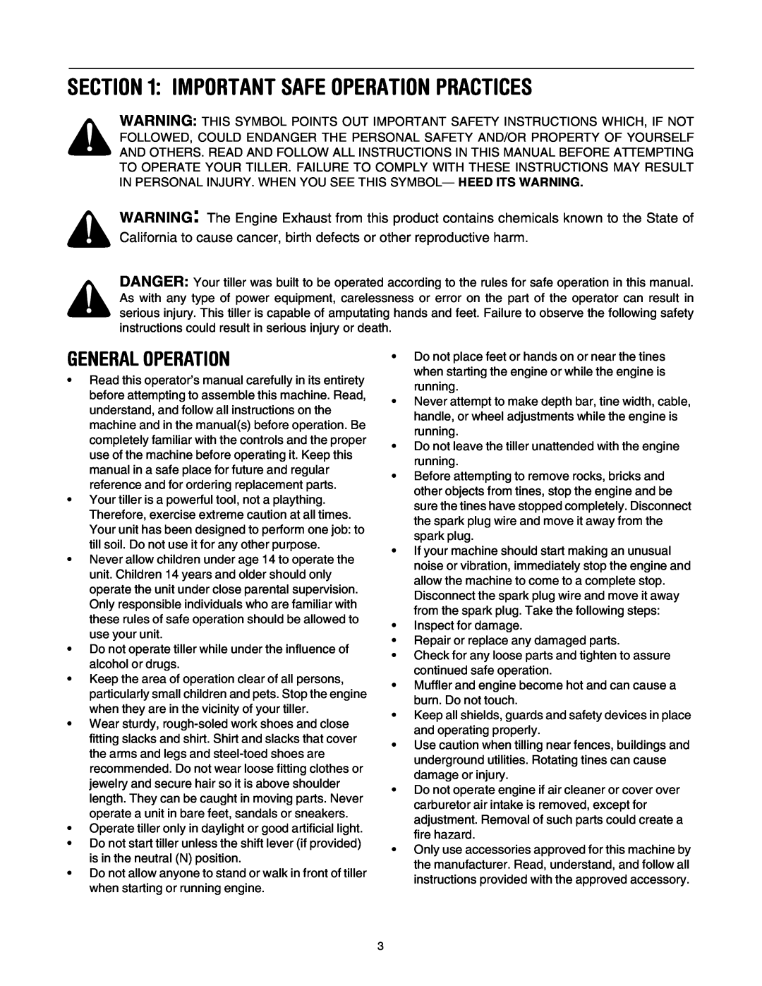 Yard-Man RT65 manual Important Safe Operation Practices, General Operation 