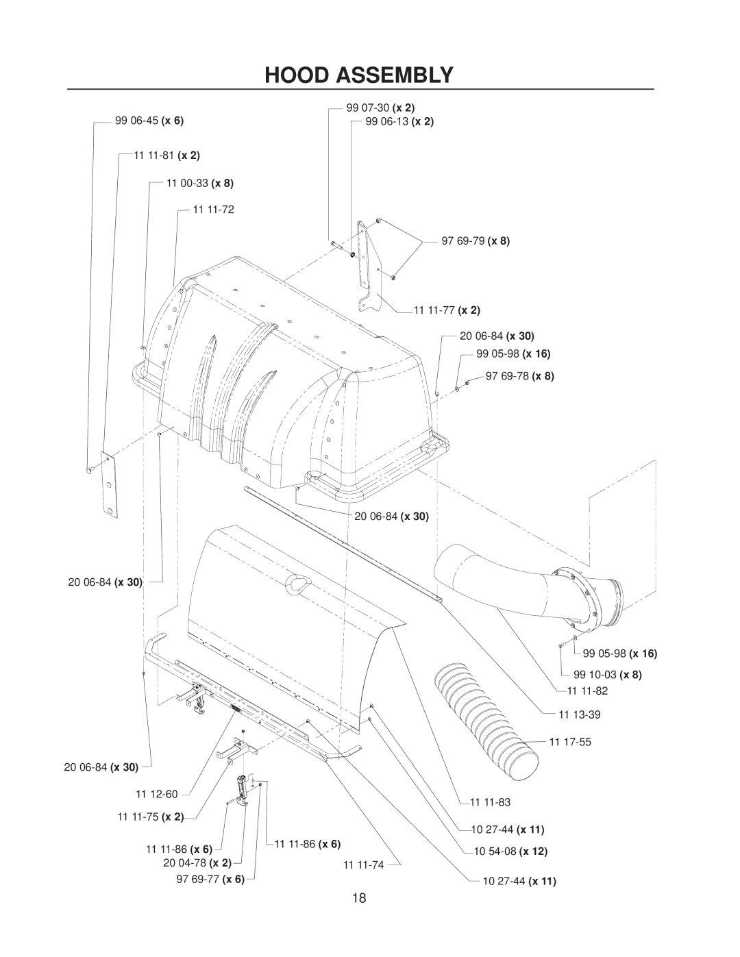 Yazoo/Kees 111793 / CS1372 manual Hood Assembly 