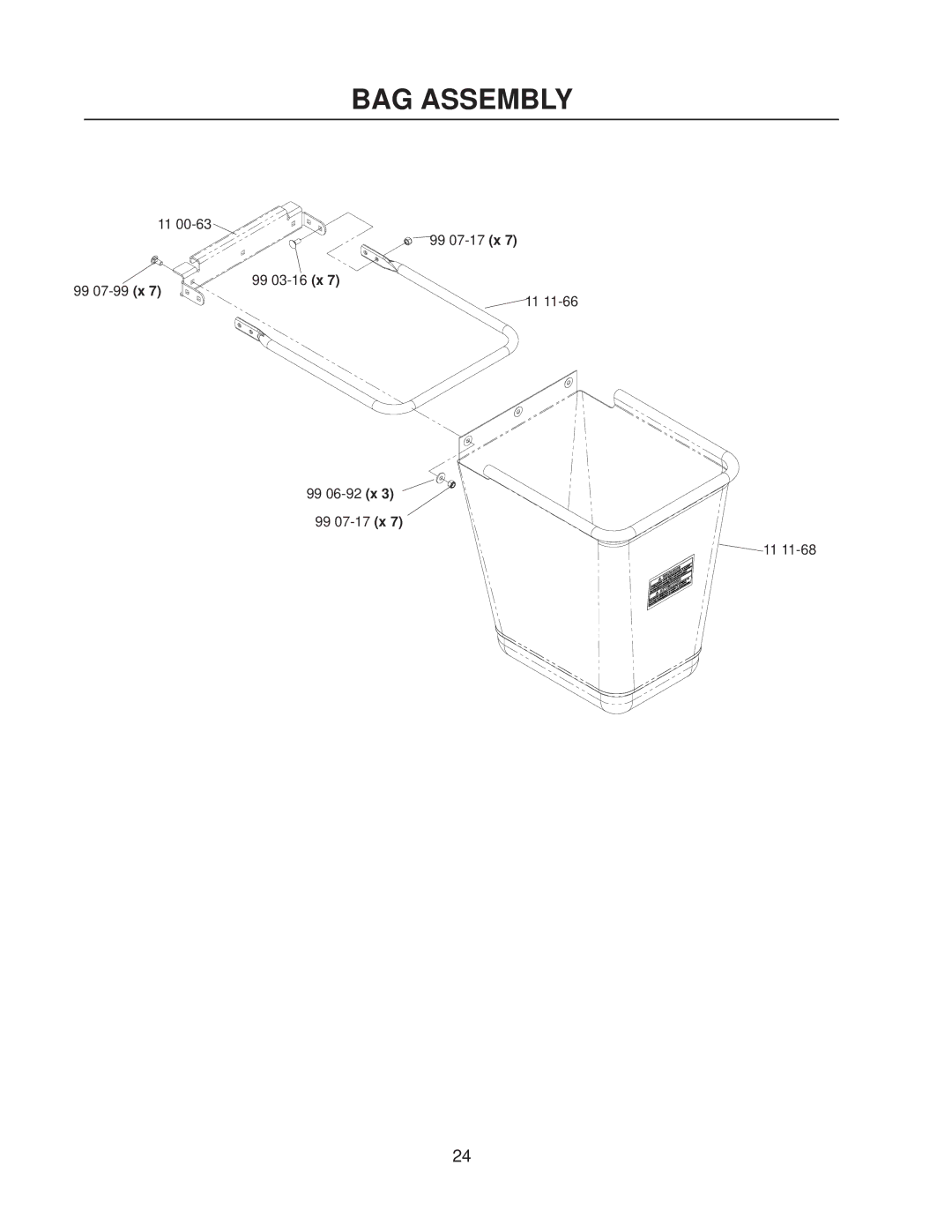 Yazoo/Kees 111793 / CS1372 manual BAG Assembly 