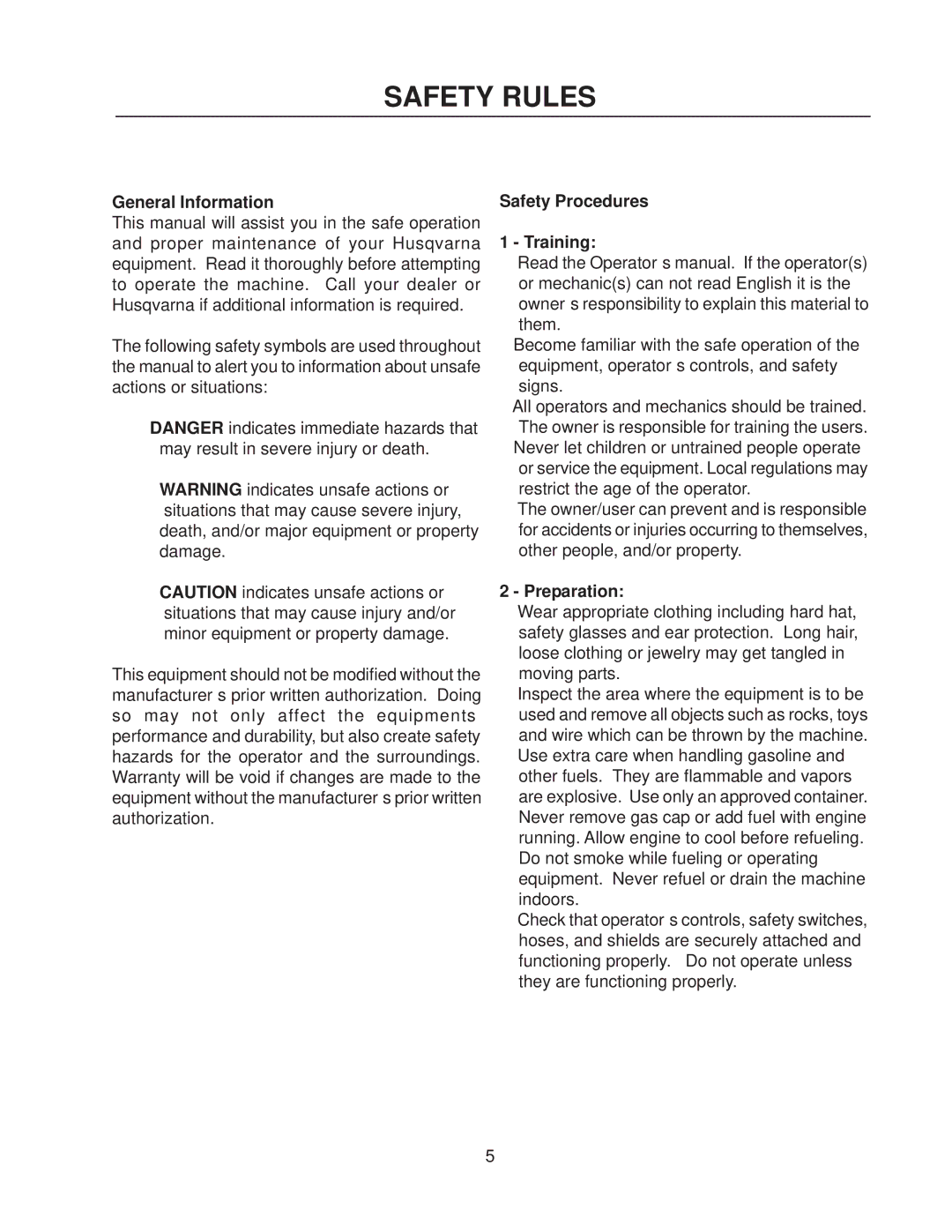 Yazoo/Kees 111793 / CS1372 manual Safety Rules, General Information 