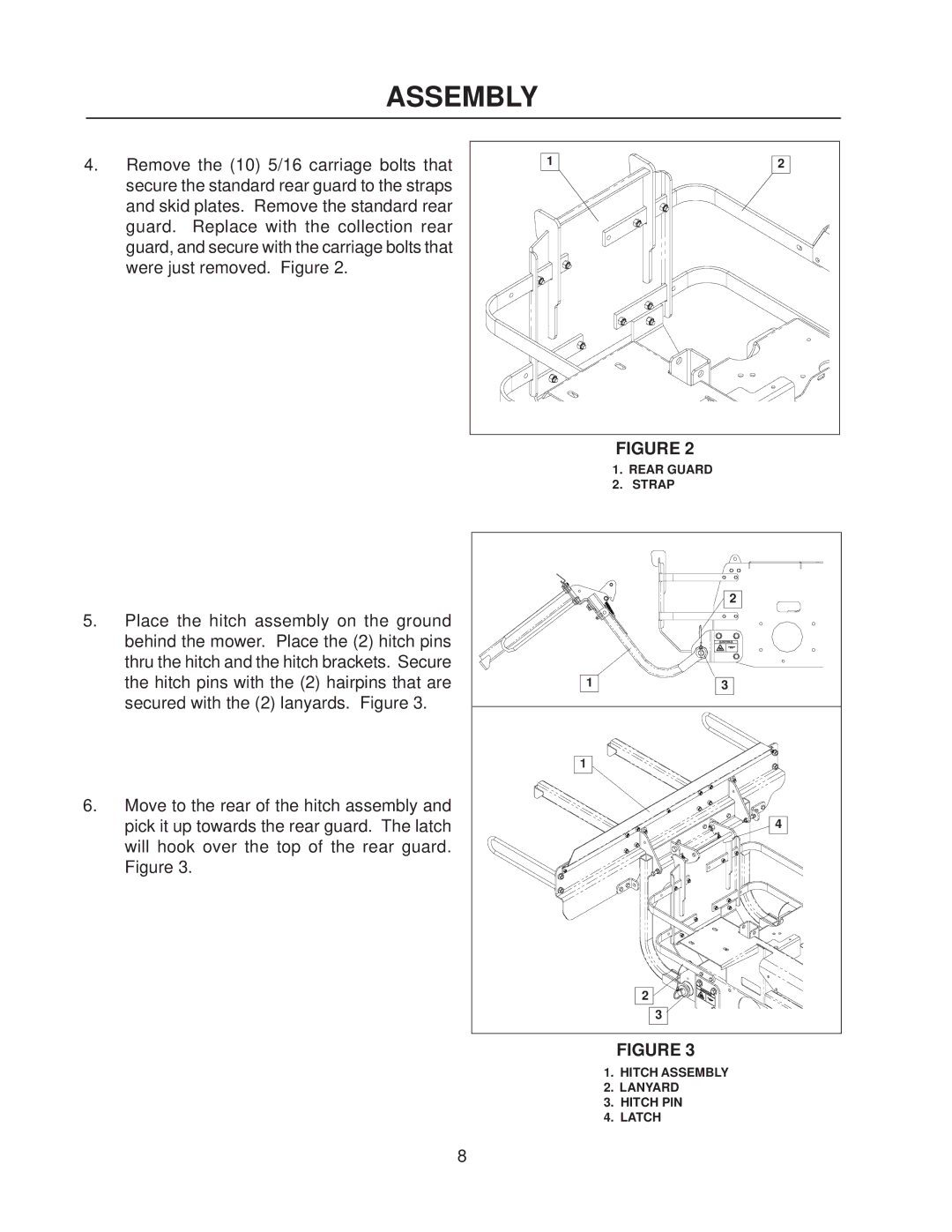 Yazoo/Kees 111793 / CS1372 manual Rear Guard Strap Hitch Assembly Lanyard Hitch PIN Latch 