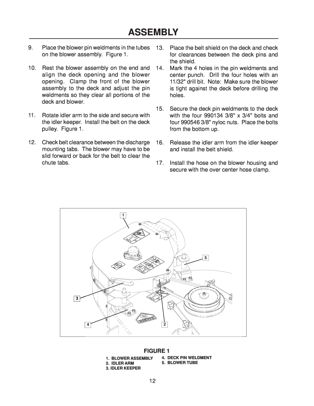 Yazoo/Kees 111793 / CS1372 manual Assembly, Place the blower pin weldments in the tubes on the blower assembly. Figure 