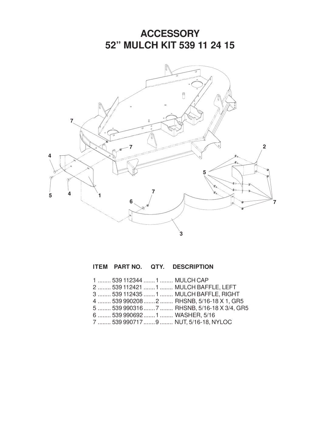 Yazoo/Kees 968999506 manual Mulch BAFFLE, Left 