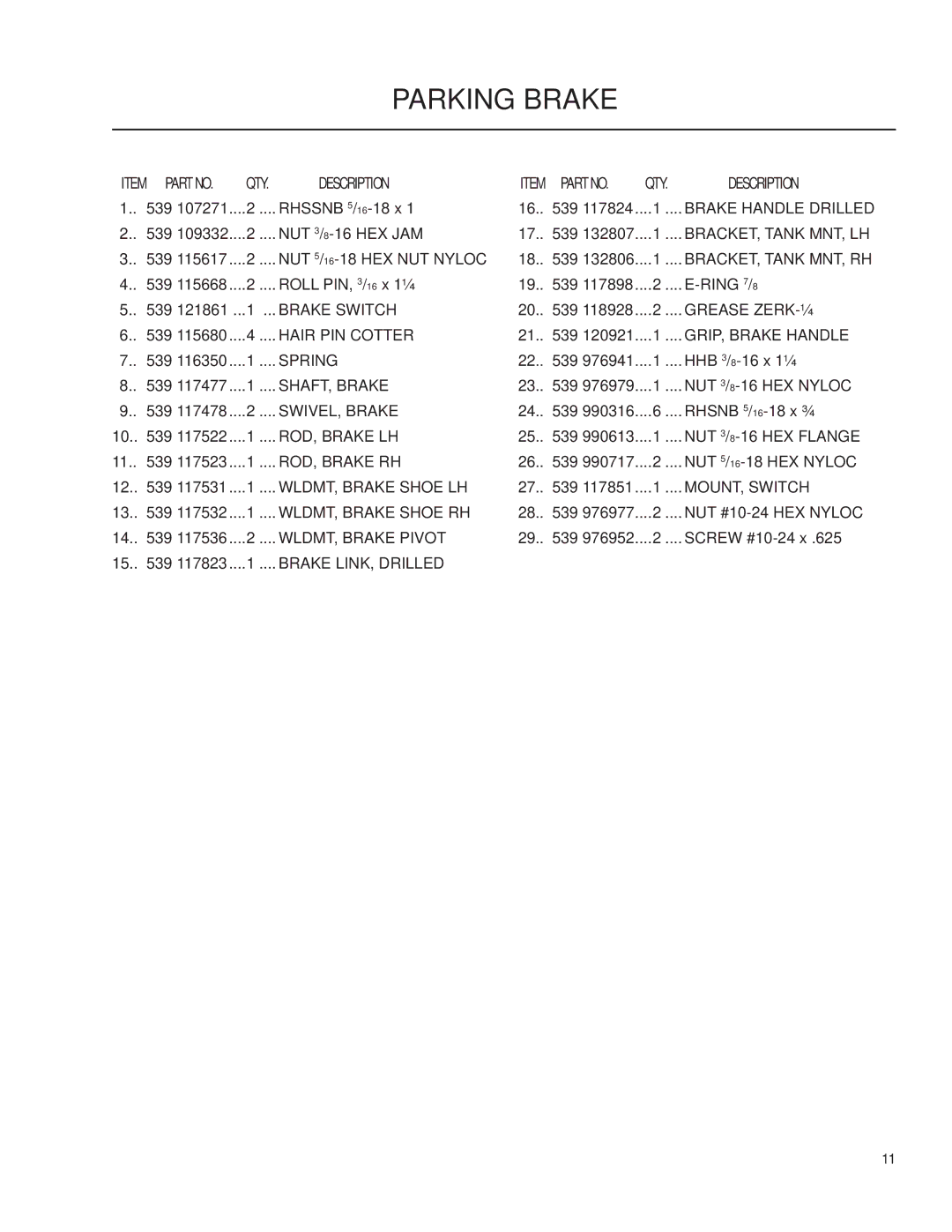 Yazoo/Kees ZMMKW34170, 968999757 manual Brake Handle Drilled 