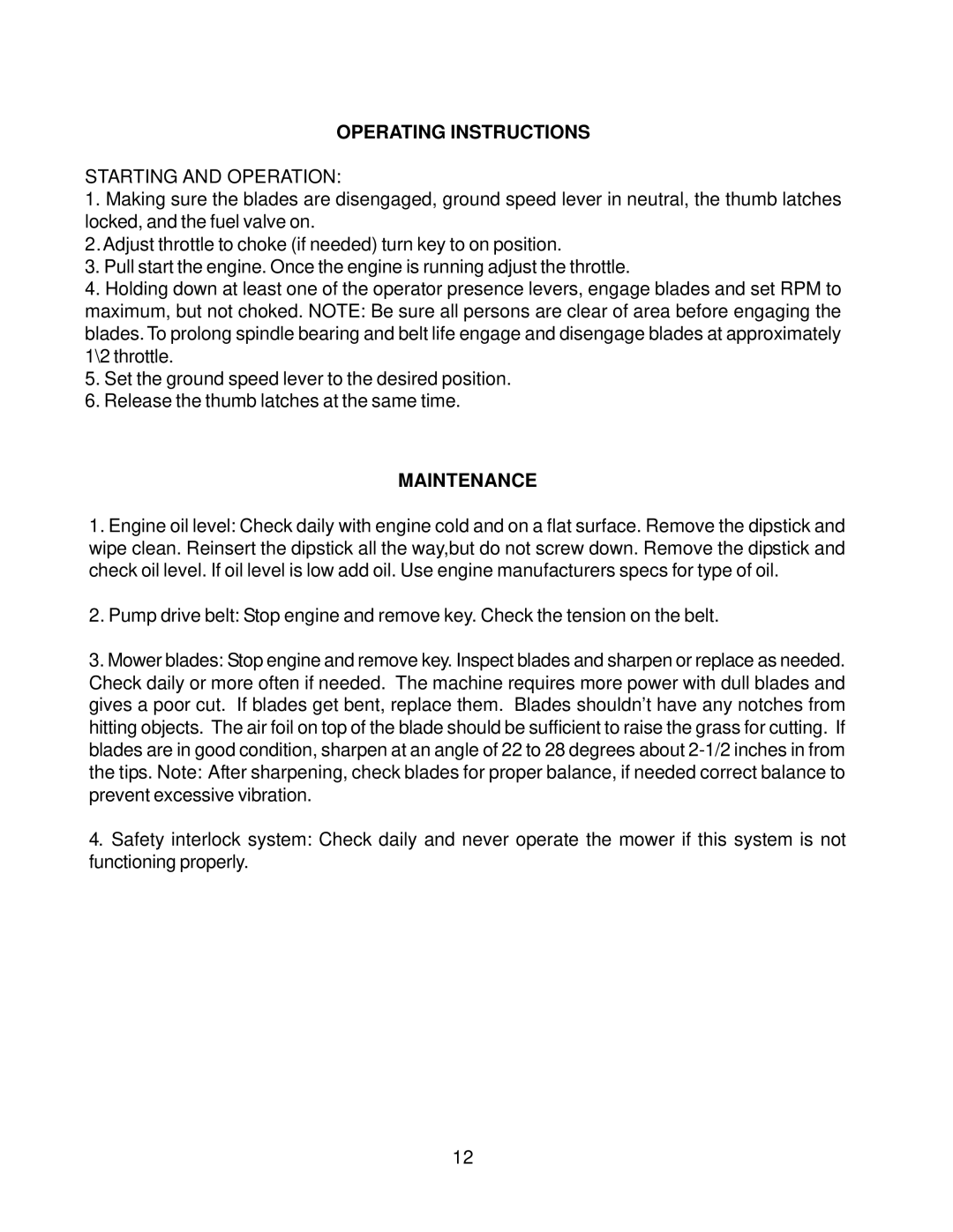 Yazoo/Kees KHKW36140, KHKW48170 important safety instructions Starting and Operation 