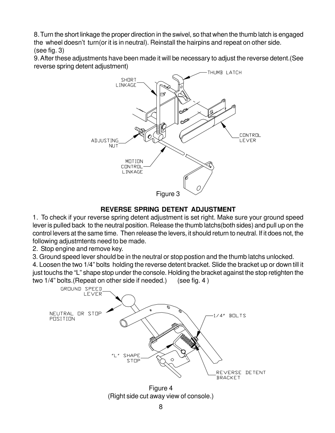 Yazoo/Kees KHKW36140, KHKW48170 important safety instructions Reverse Spring Detent Adjustment 