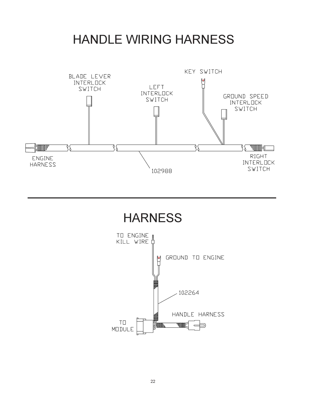 Yazoo/Kees KHKW36151, KHKW48171 manual Handle Wiring Harness 