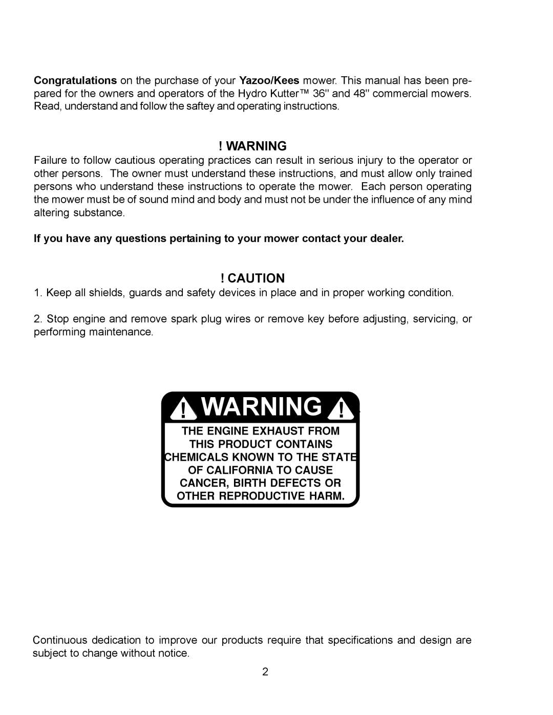 Yazoo/Kees KHKW36151, KHKW48171 important safety instructions 