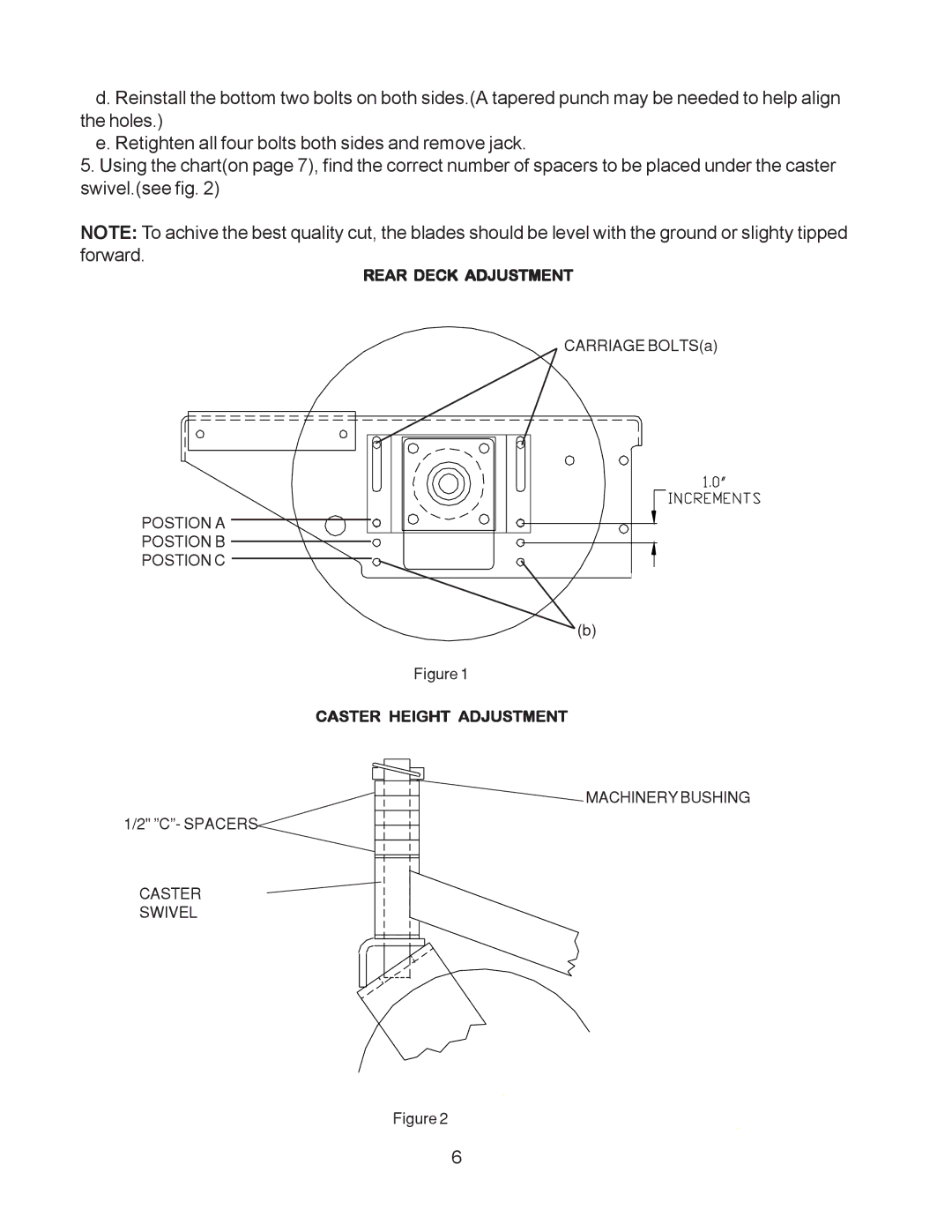 Yazoo/Kees KHKW36151, KHKW48171 important safety instructions Rear Deck Adjustment 